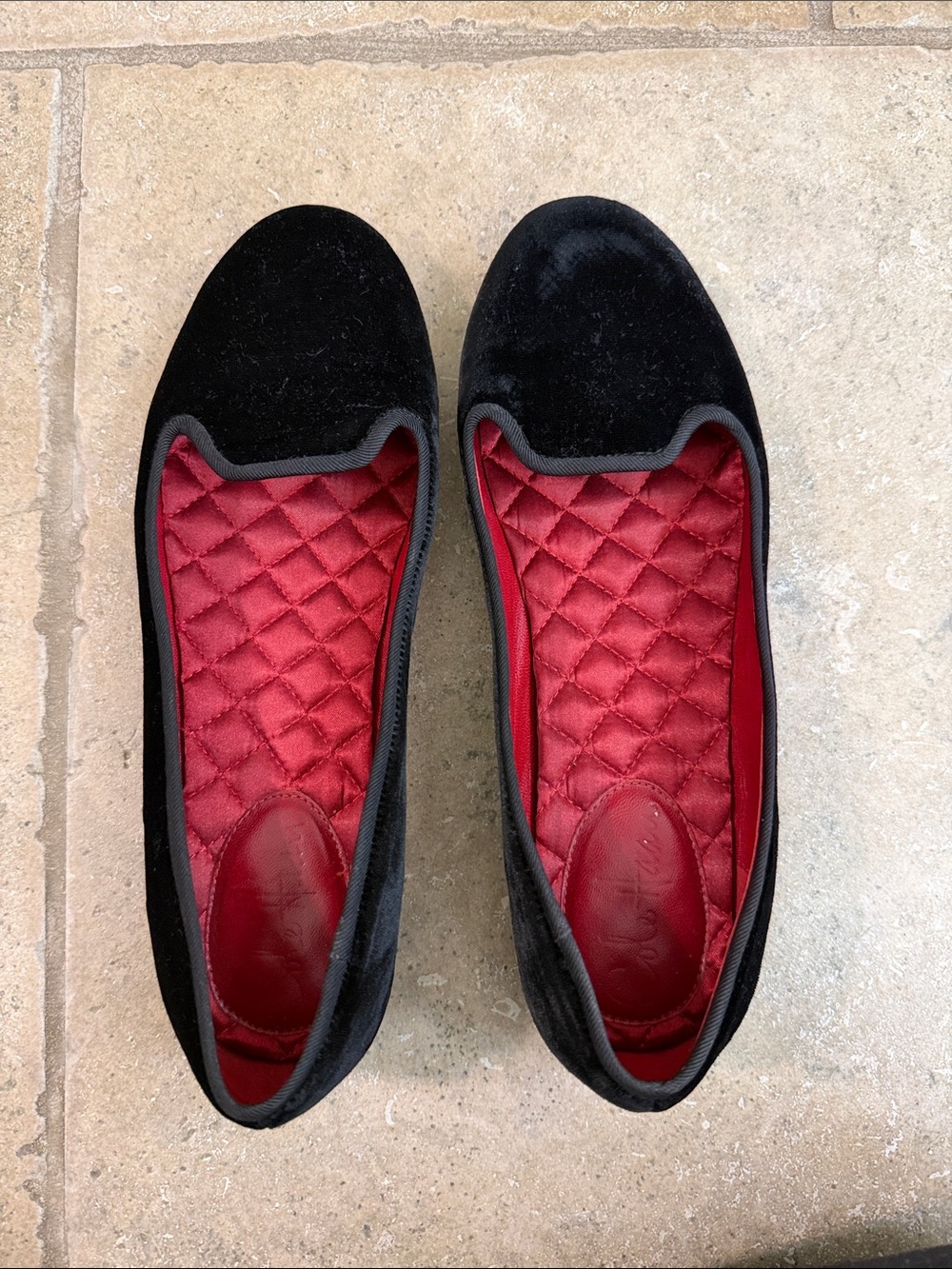 Cole Haan nikeair Black Velvet smoking slipper Flats with Red Quilted Insole